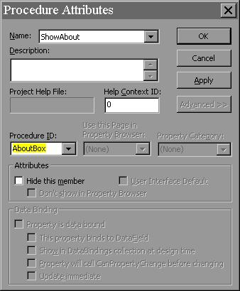 Procedure Attributes Dialog Box Advanced Properties Example